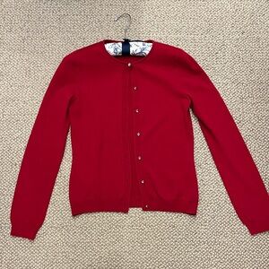 Women’s Valentine’s Day Red Wool Sweater with Rhinestone Buttons
